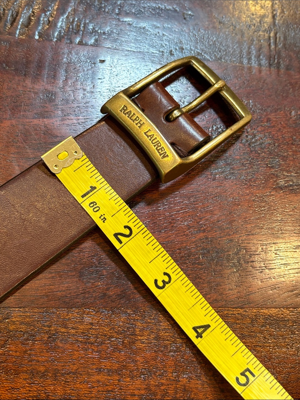 Vintage Ralph Lauren 90s Brown Leather Equestrian Belt Brass Buckle size Medium - Picture 14 of 16